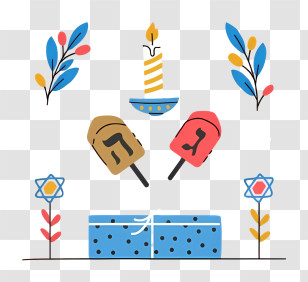 Gift With Candle - Hanukkah Dreidels And Candle Transparent PNG