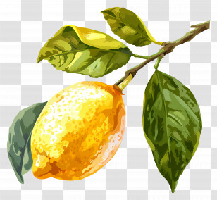Watercolor Lemon - Yellow Lemon With Green Leaves Illustration Transparent PNG