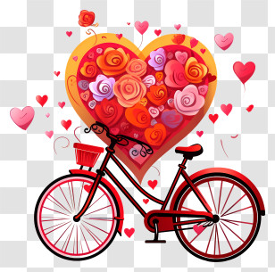 Heart Shaped Flowers - Romantic Bicycle With Heart And Roses Transparent PNG