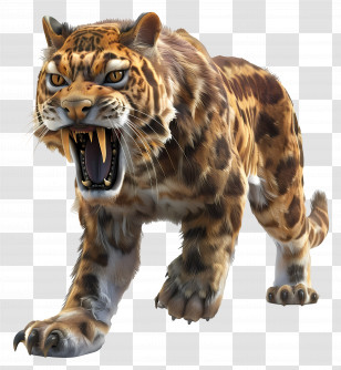 Saber Toothed Cat - Roaring Saber-Toothed Tiger Illustration Transparent PNG