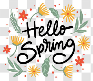 Spring Flowers - Hello Spring Seasonal Greeting With Flowers Transparent PNG