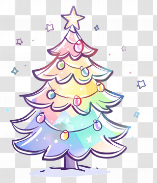 Christmas Tree - Rainbow Christmas Tree With Ornaments Transparent PNG