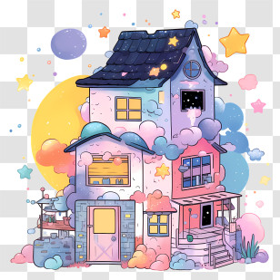 House - Whimsical Cartoon Dream House With A Fantasy Background Transparent PNG