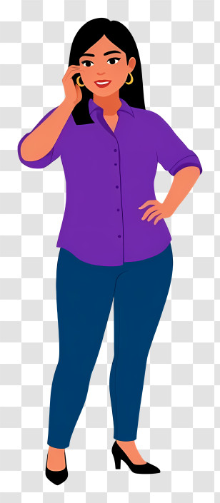 Woman Full Body - Woman In Purple Shirt And Jeans Transparent PNG