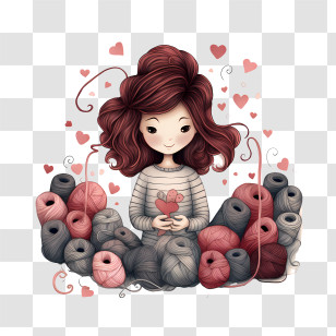 I Love Yarn Day - Cute Girl With Yarn And Hearts Transparent PNG