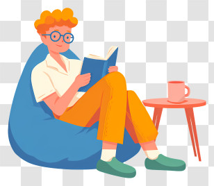 Man Relaxing While Reading - Cozy Reader On Bean Bag Transparent PNG