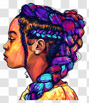 French Curl Braids - Girl With Colorful Braided Hair Transparent PNG