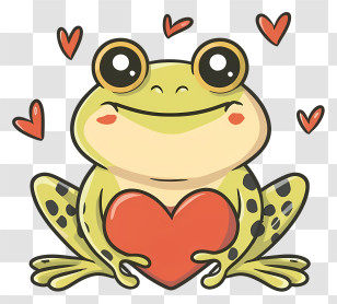 Cartoon - Cute Frog Holding A Heart With Love Symbols Transparent PNG