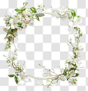 Wedding Frame - Floral White Circular Wreath Decoration Transparent PNG