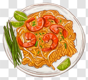 Thai Food - Traditional Pad Thai With Shrimp Transparent PNG