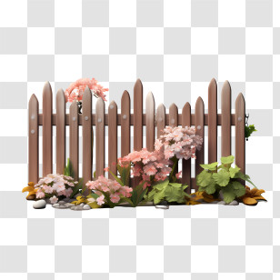 Wooden Garden Fence - Wooden Garden Fence Decorated With Flowers Transparent PNG