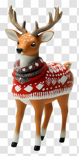 Christmas Deer - Reindeer Figurine Wearing A Holiday Sweater Transparent PNG
