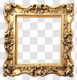 Modern Photo Frame - Rectangular Golden Ornate Frame Transparent PNG