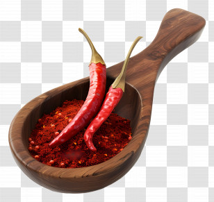 Chili Powder - Red Chilies And Powder In Wooden Spoon Transparent PNG