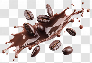 Coffee Splash - Coffee Beans With Chocolate Splash Art Transparent PNG