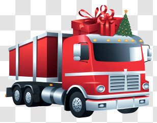 Red Semi Truck - Red Truck Carrying Christmas Gifts Transparent PNG
