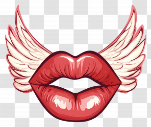 Kiss Flying - Winged Red Lips Symbolizing Love And Fantasy Transparent PNG