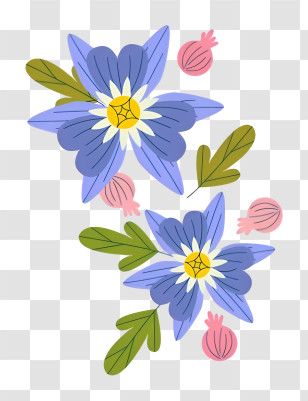 Blue Flowers - Blue Flowers With Leaves Transparent PNG