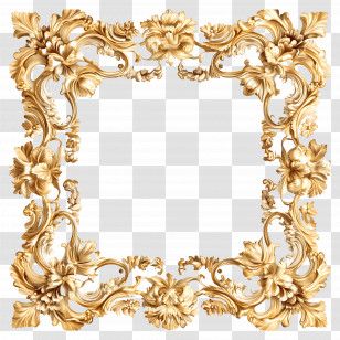 Square Gold Frame - Golden Ornate Floral Decorative Frame Transparent PNG