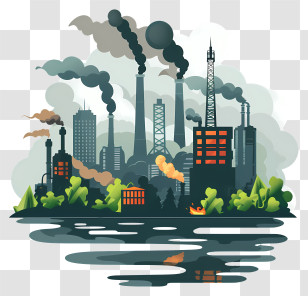 Environment Pollution - Industrial Pollution With Smoke Transparent PNG