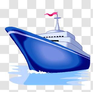 Cartoon Yacht - Blue Ship Illustration On Water Transparent PNG