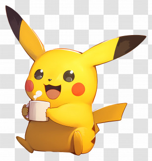 Pikachu - Cozy Pikachu Holding A Mug Illustration Transparent PNG