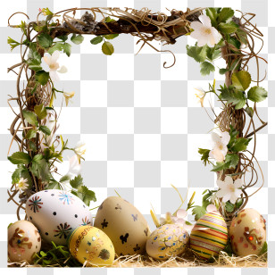 Easter Day Frame - Decorative Easter Eggs With Floral Frame Transparent PNG
