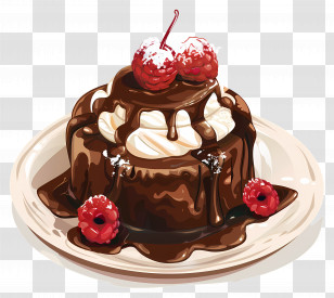 Hot Fudge Cake - Chocolate Dessert Topped With Cream And Berries Transparent PNG