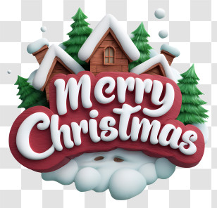 Christmas Word - Merry Christmas With Snowy Houses Transparent PNG