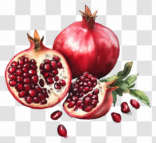 Pomegranate Watercolor - Ripe Pomegranate With Juicy Seeds Transparent PNG