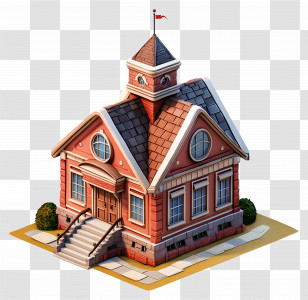 Animated School - Cute Red Brick House With Tower Transparent PNG