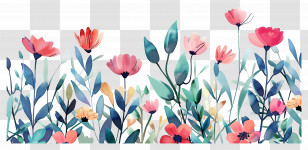 Flowers Corner - Watercolor-Style Flowers Field Illustration Transparent PNG