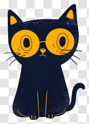 Emote - Black Cat With Glasses In Cartoon Style Transparent PNG