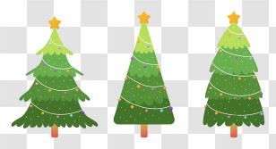 Cartoon Christmas Trees - Festive Christmas Trees With Lights And Decorations Transparent PNG