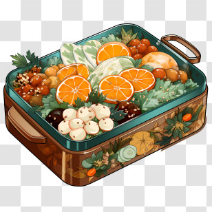Bento Box - Ornate Food Box With Citrus And Greens Transparent PNG
