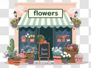 Flower Shop - Charming Floral Shop Front Illustration Transparent PNG