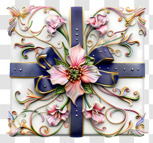Mothers Day Gift - Ornate Gift Box With Floral Design Transparent PNG
