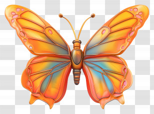 Butterfly - Vibrant Orange And Blue Butterfly Transparent PNG