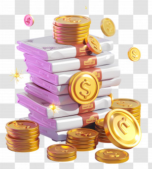 3d Money - Stacks Of Money And Gold Coins Transparent PNG