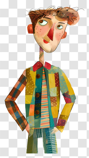 Whimsical Cartoon Man - Colorful Illustration Of A Man In Artistic Style Transparent PNG