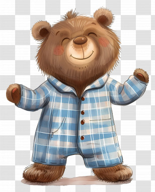 Cartoon Bear - Cute Bear In Checkered Pajamas Transparent PNG