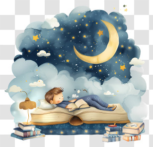 Childrens Bedtime Stories - Child Reading On A Book Under Starry Sky Transparent PNG