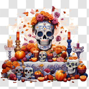 Ofrenda - Day Of The Dead Altar With Skulls And Candles Transparent PNG