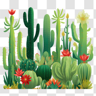 Cactus - Beautiful Cactus Garden With Red Flowers Transparent PNG