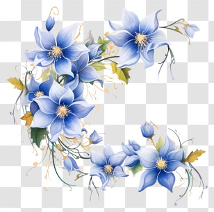 Blue Flowers - Cluster Of Blue Flowers In Artistic Design Transparent PNG