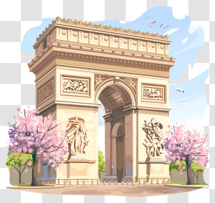 Arc De Triomphe - Arc De Triomphe During Spring With Blossoms Transparent PNG