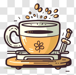 Cup Of Coffee - Coffee Cup With Saucer And Coffee Beans Transparent PNG