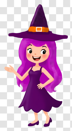 Halloween Party - Purple Witch With Magic Hat Transparent PNG