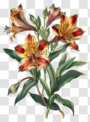 Lily Flower - Artistic Botanical Illustration Of Flowers In Vibrant Colors Transparent PNG