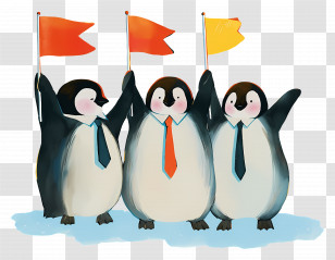 Watercolor Penguins - Happy Penguins With Flags Transparent PNG